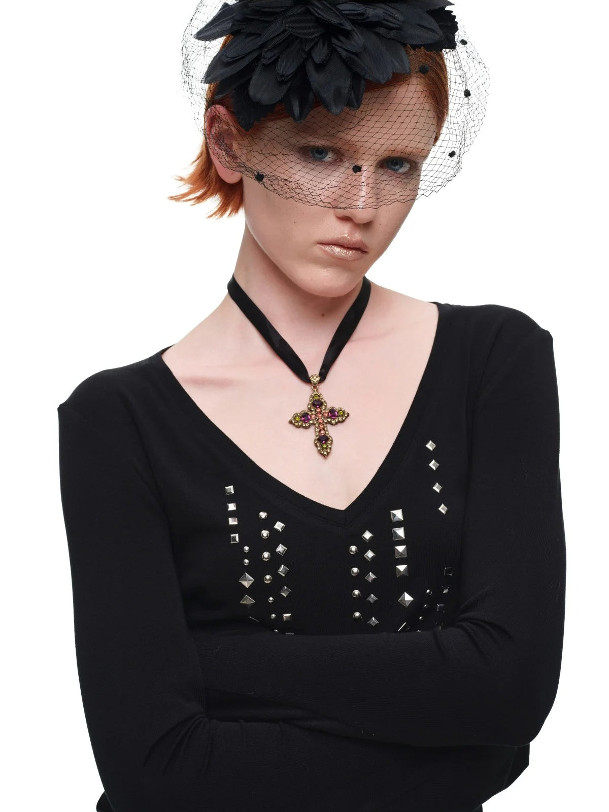 Rhinestone V Neck Knit Top