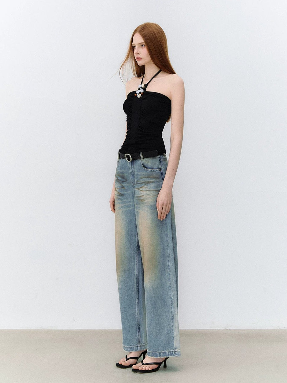 Beaded Drape Halter Top