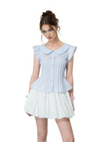 Blue Doll Collar Blouse