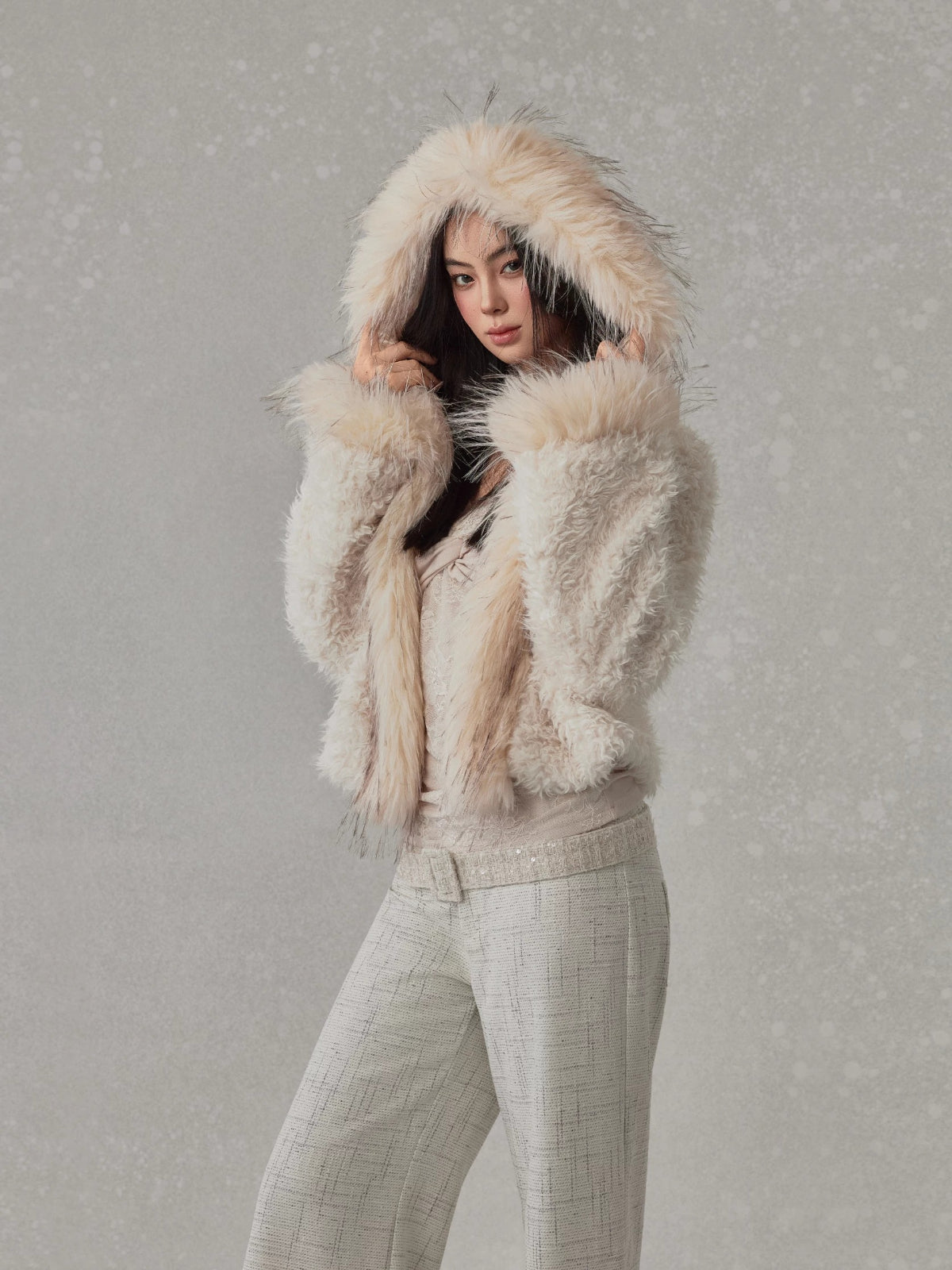 Shearling Panel Faux Fur Jacket