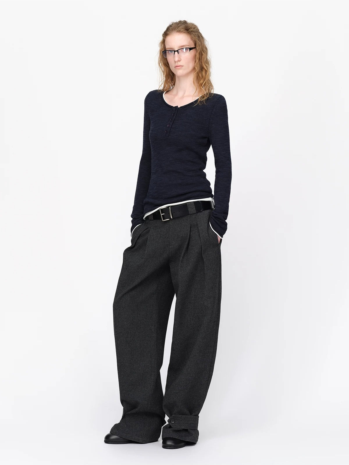 Wool Wide Leg Tailored Pants