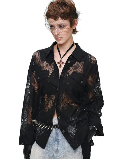 Lace Belted Sheer Shirt