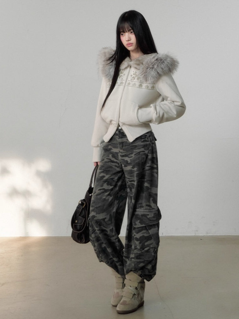 Vintage Rhinestone Graphic Hoodie Jacket