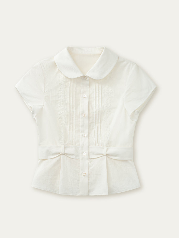 Waist Cinching Bow-Designed Shirt