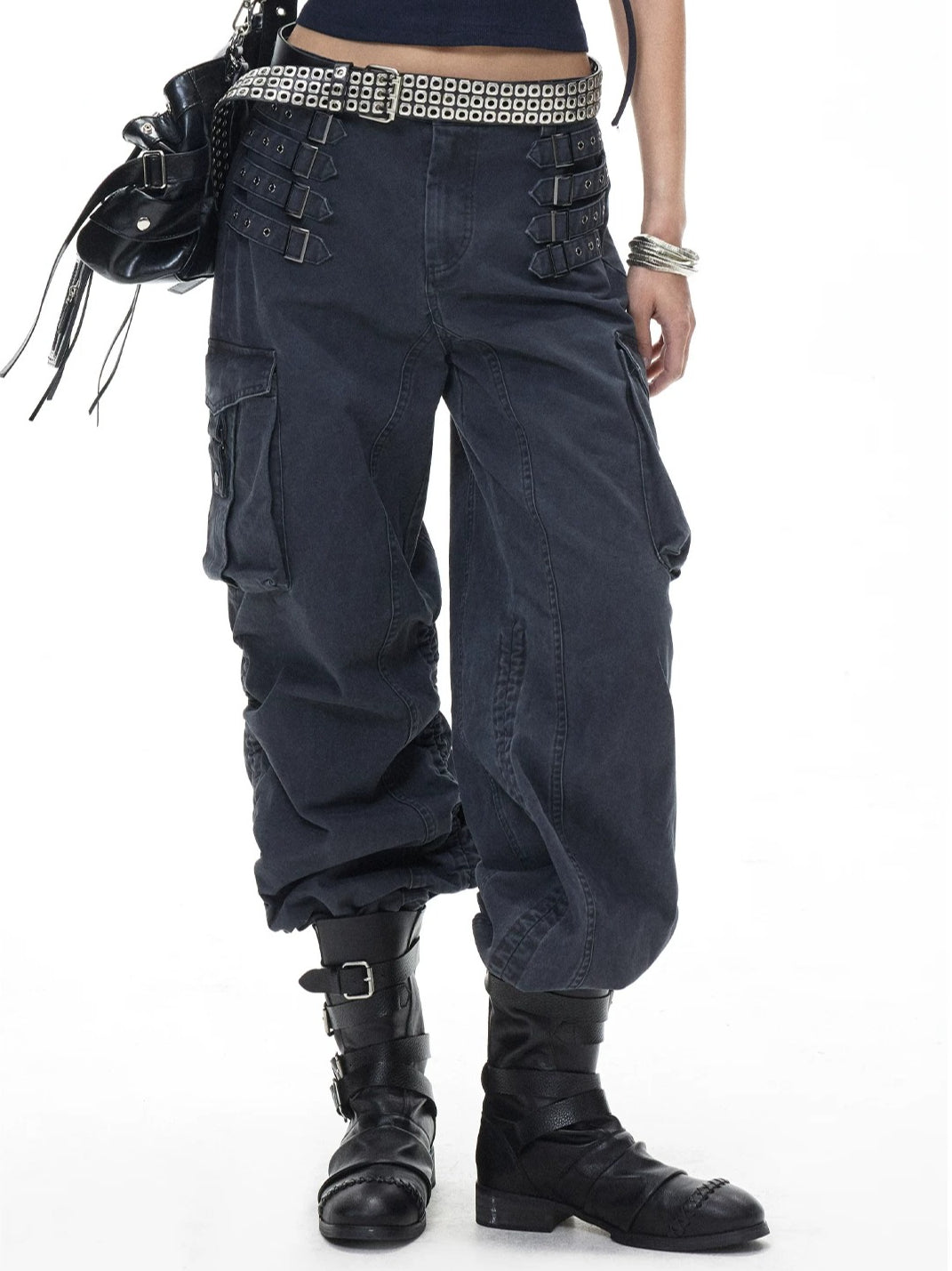 Navy Punk Drawstring Cargo Pants