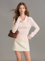 Silk Wool Cowl Neck Knit Top