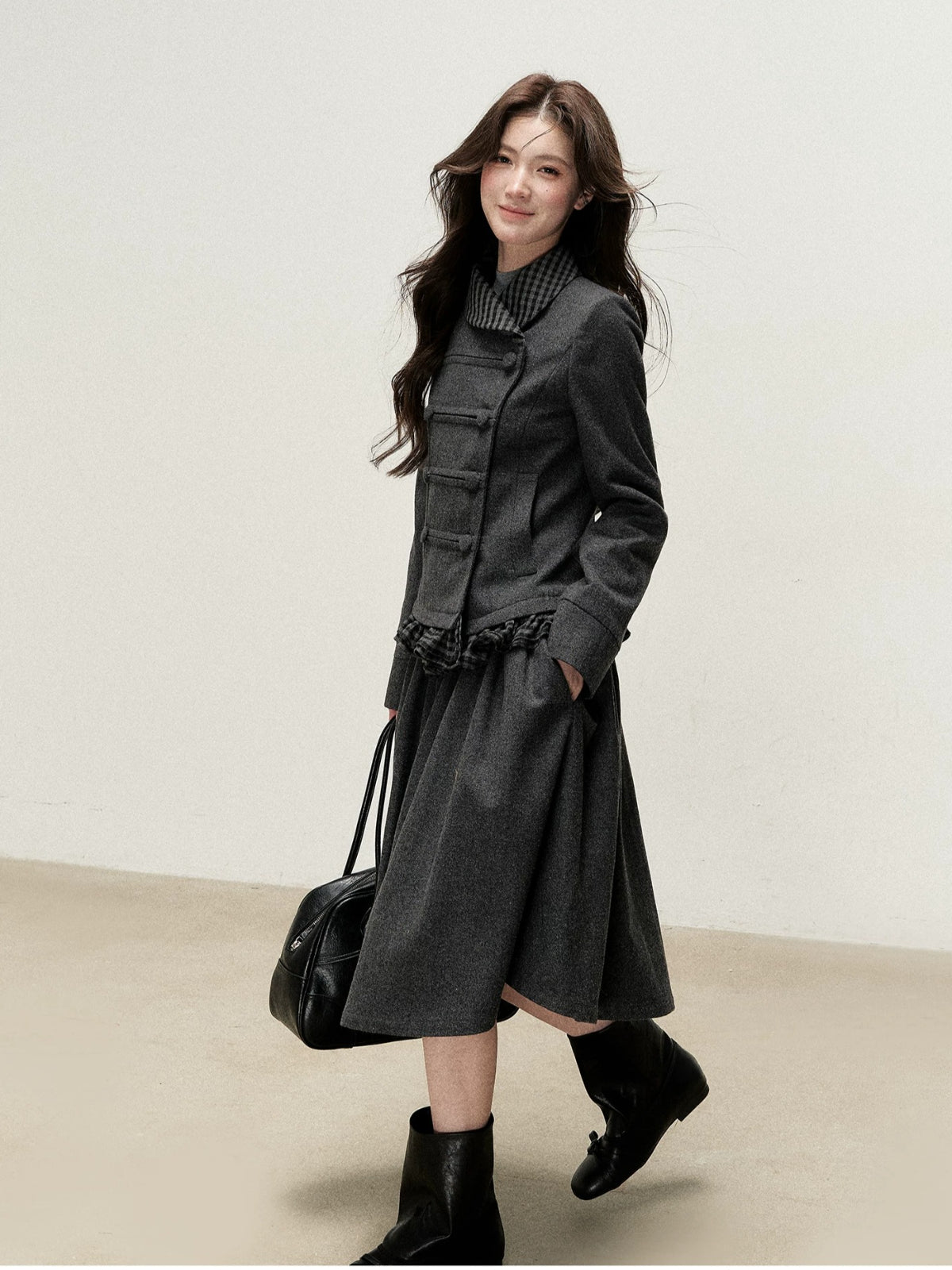 Vintage Double-Breasted Jacket &amp; Midi Skirt Set