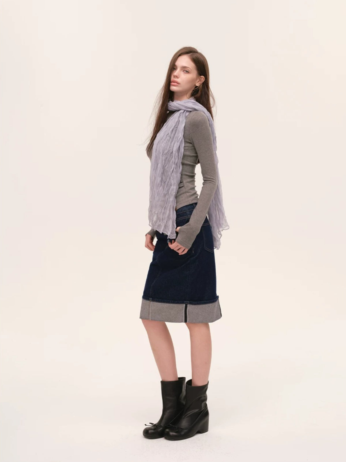 Vintage Foldover Buttoned Denim Skirt