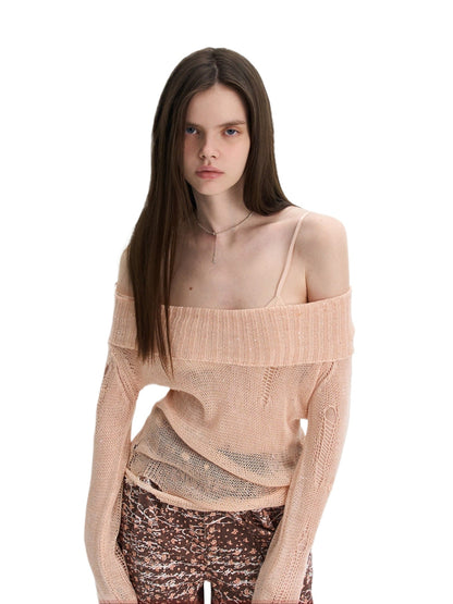 Pink Off-Shoulder Knit Top
