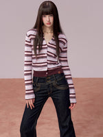 Color-Block Striped Wool Knit Cardigan