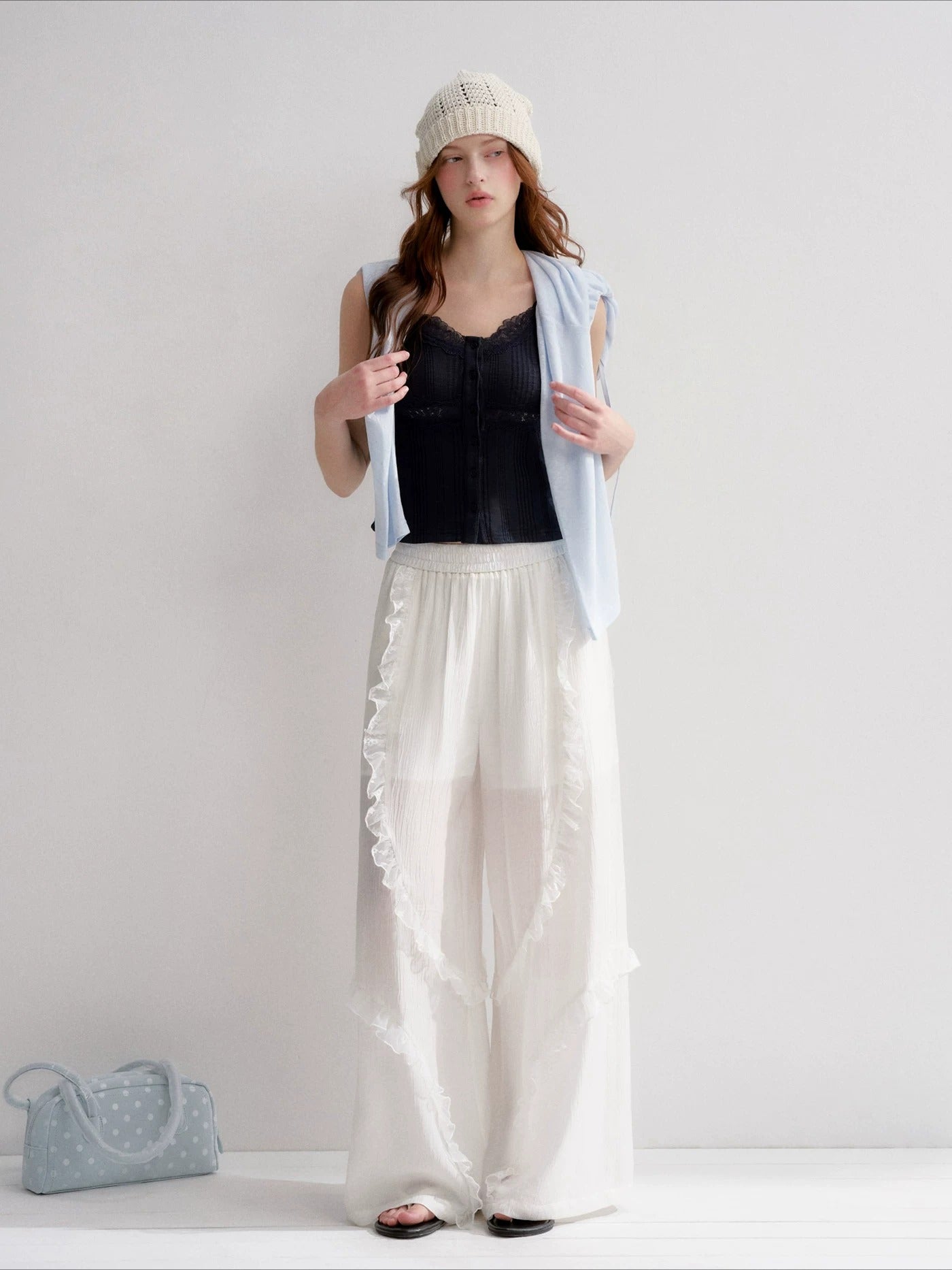 White And Blue Lace Trim Tank