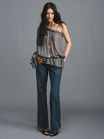 Turquoise One-Shoulder Chiffon Blouse