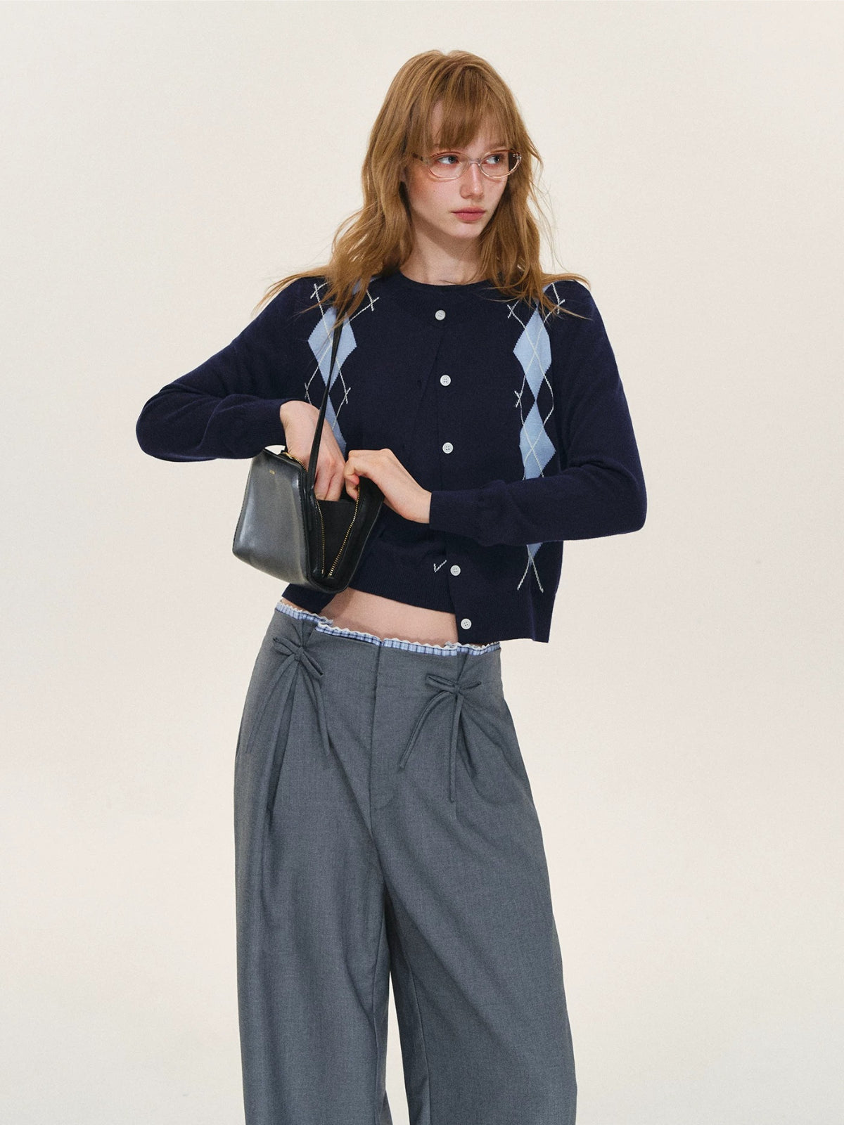 Vintage Argyle Knit Cardigan Set