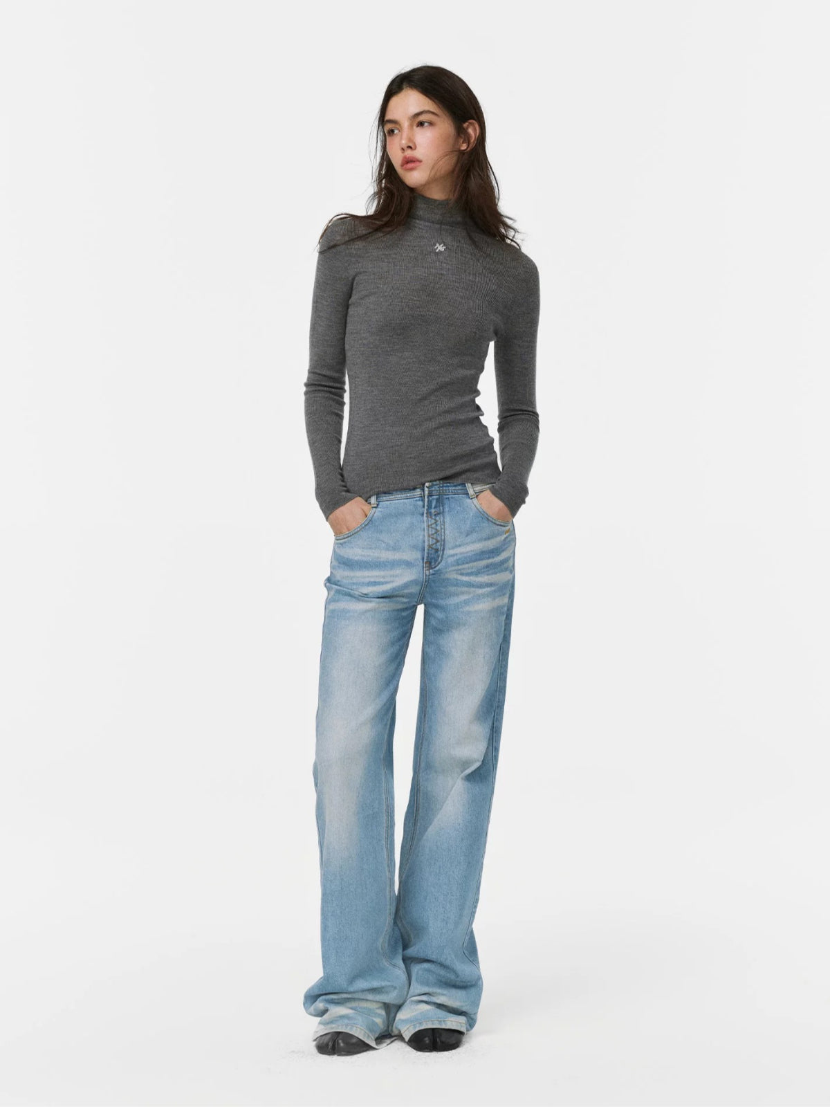 Cloud Fir Wool Turtleneck Knit Top
