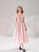 French Floral Tie Waist Dress