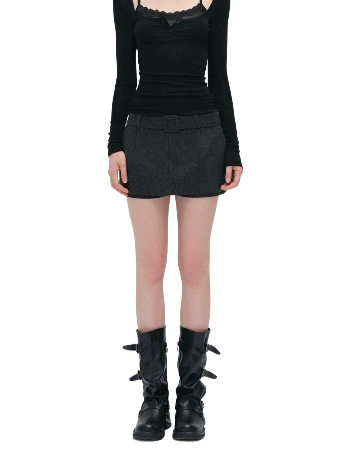 Wool Belted A-Line Skort