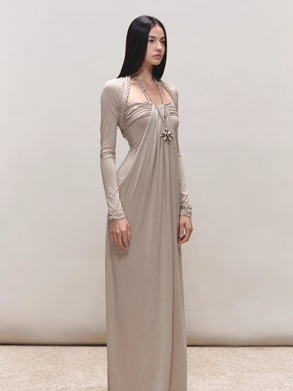 Lyocell Braided-Halter Ruched Dress Set