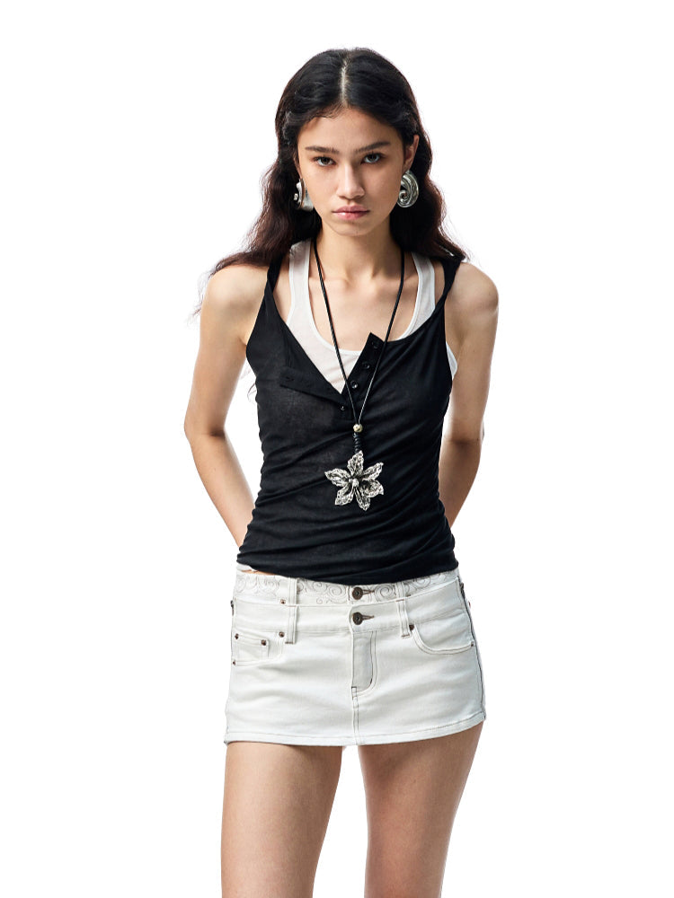 Double-layer Fake Two-piece Color-Blocking Vest