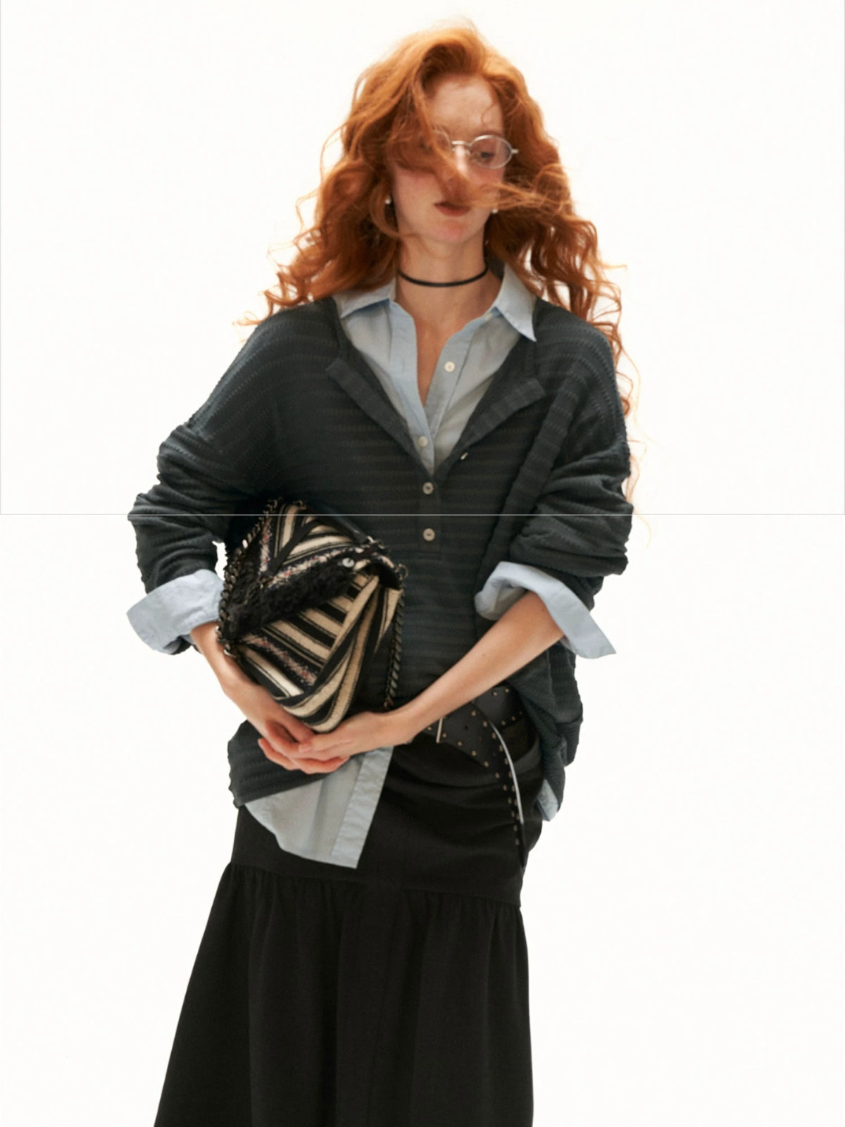 Textured Henry Neck Long Sleeve Top