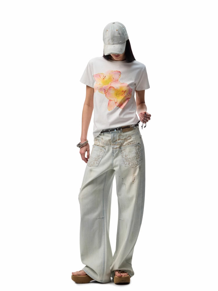 Printed Loose Austrian Rhinestone T-shirt