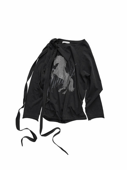 Rhinestone Graphic Off-Shoulder Tie Sweatshirt