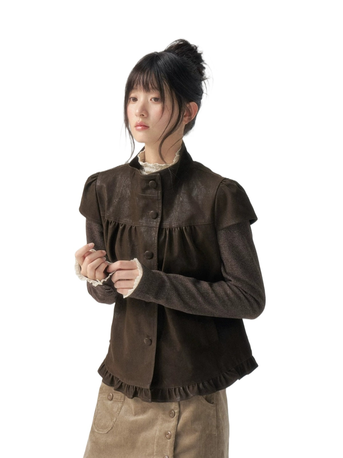 Stand-Collar Faux-Layered Jacket