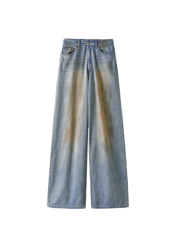 Vintage Mud‑Dye Straight‑leg Pants