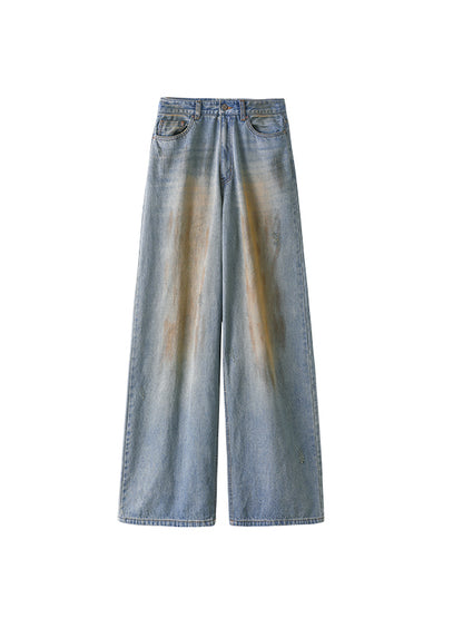 Vintage Mud‑Dye Straight‑leg Pants