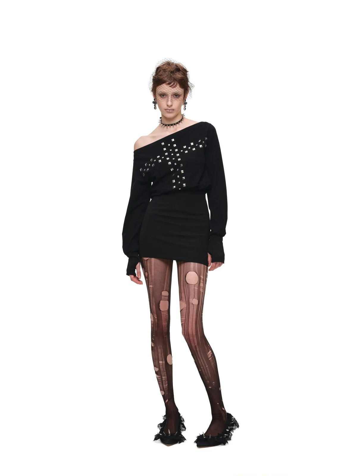 Cross Stud Off-Shoulder Dress