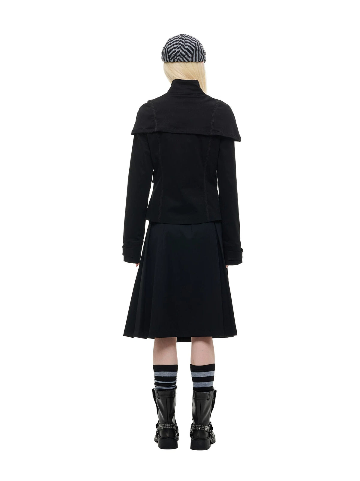 Double Zip Stand Collar Cropped Jacket