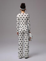 Polka Dot Contrast Knit Cardigan & Lounge Pants Set
