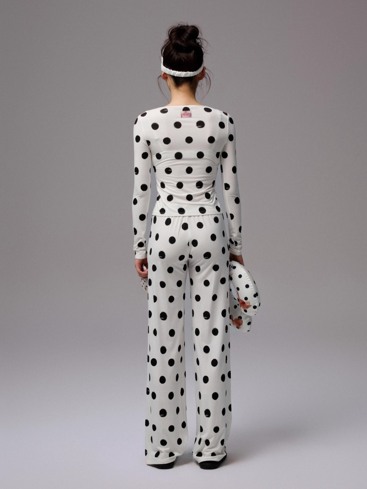 Polka Dot Contrast Knit Cardigan &amp; Lounge Pants Set