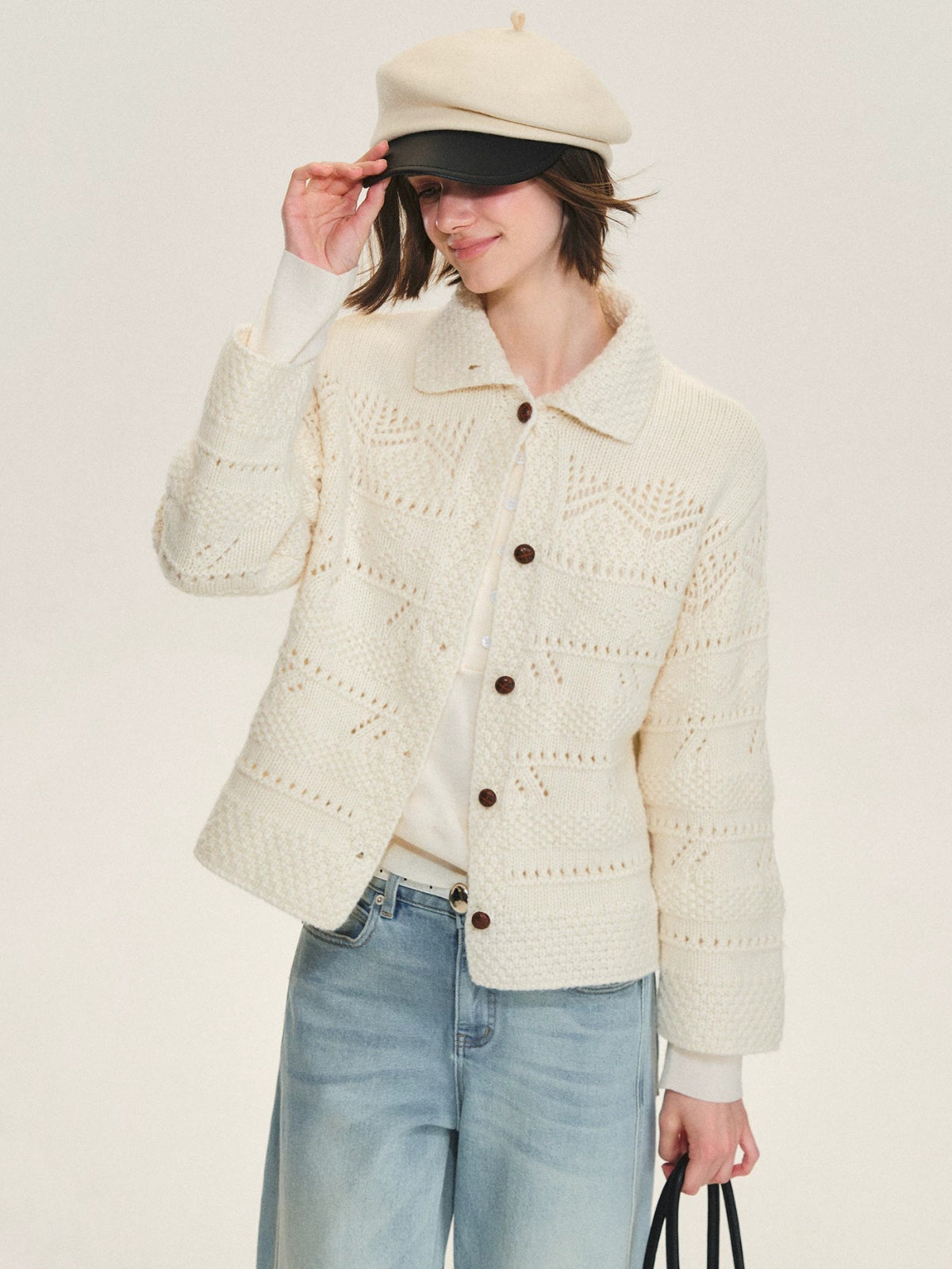 Handcrafted Wool Crochet Collar Cardigan