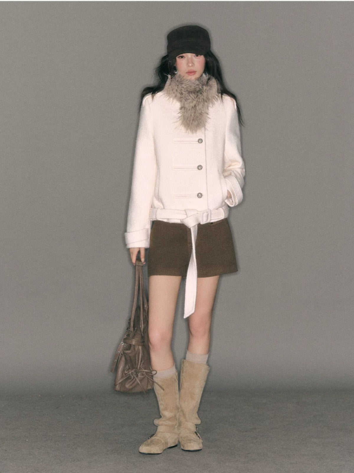 High-Waisted Wool Blend Shorts