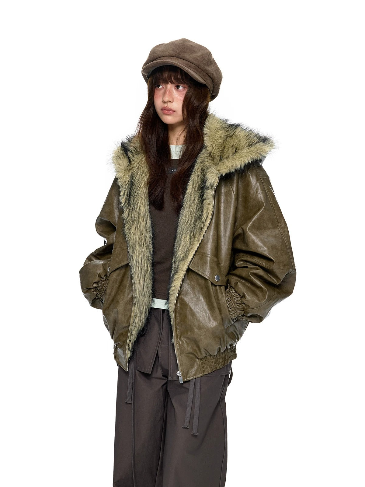 Fur Hood Pocket Puffer Jacket