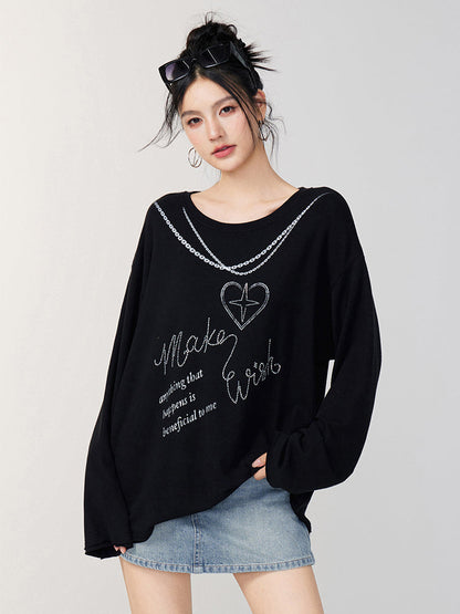 Rhinestone Letter Long-Sleeve T-Shirt