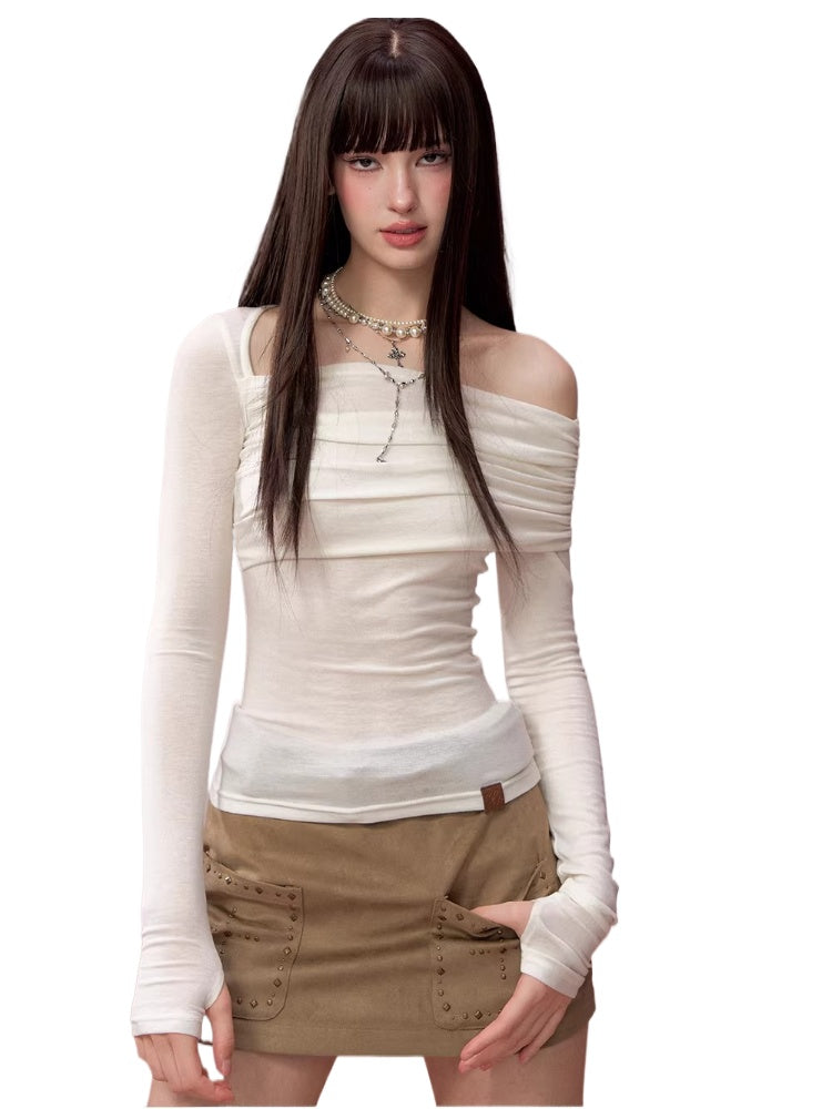 Asymmetrical Off-Shoulder Long Sleeve Top