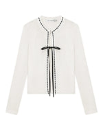 French Bow Trim Knit Cardigan