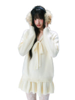 Beige Tie-Front Knit Dress
