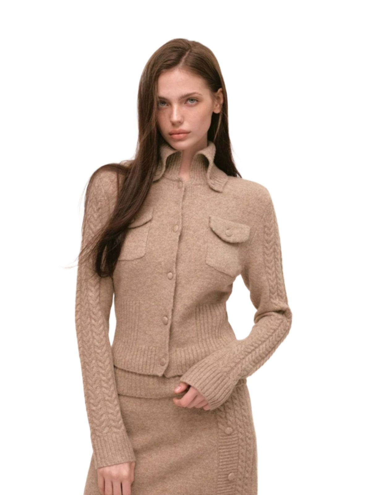 Cable Knit Cardigan &amp; Skirt Set
