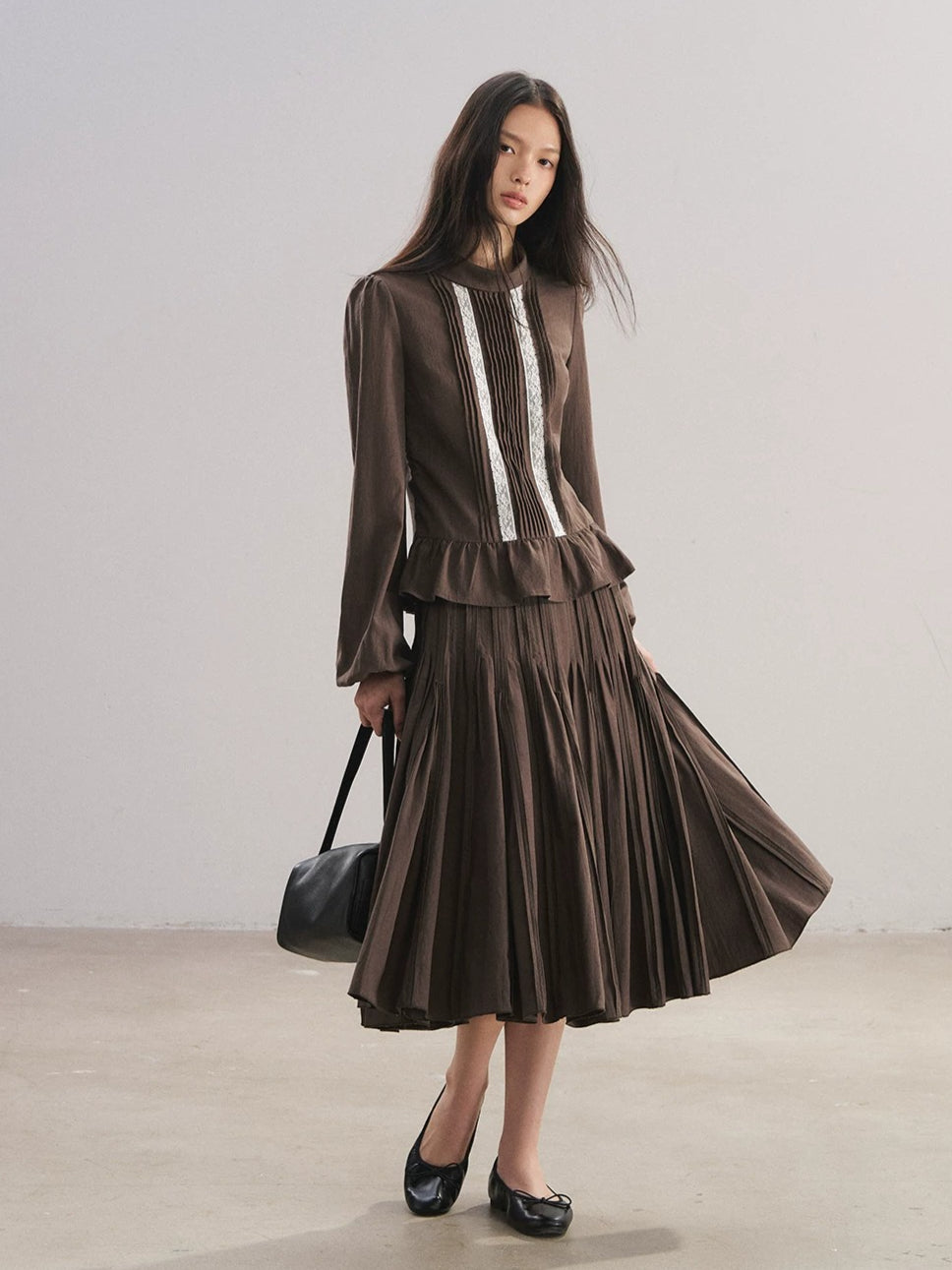 Accordion Pleat A-Line Midi Skirt
