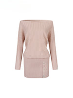 Off-Shoulder Slant Shoulder Button Dress