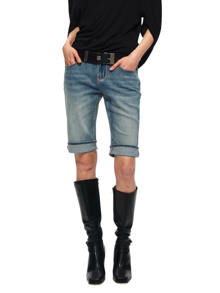 Washed Denim Shorts