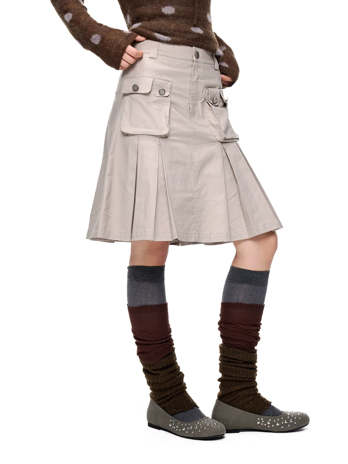 Pleated A-Line Midi Skirt