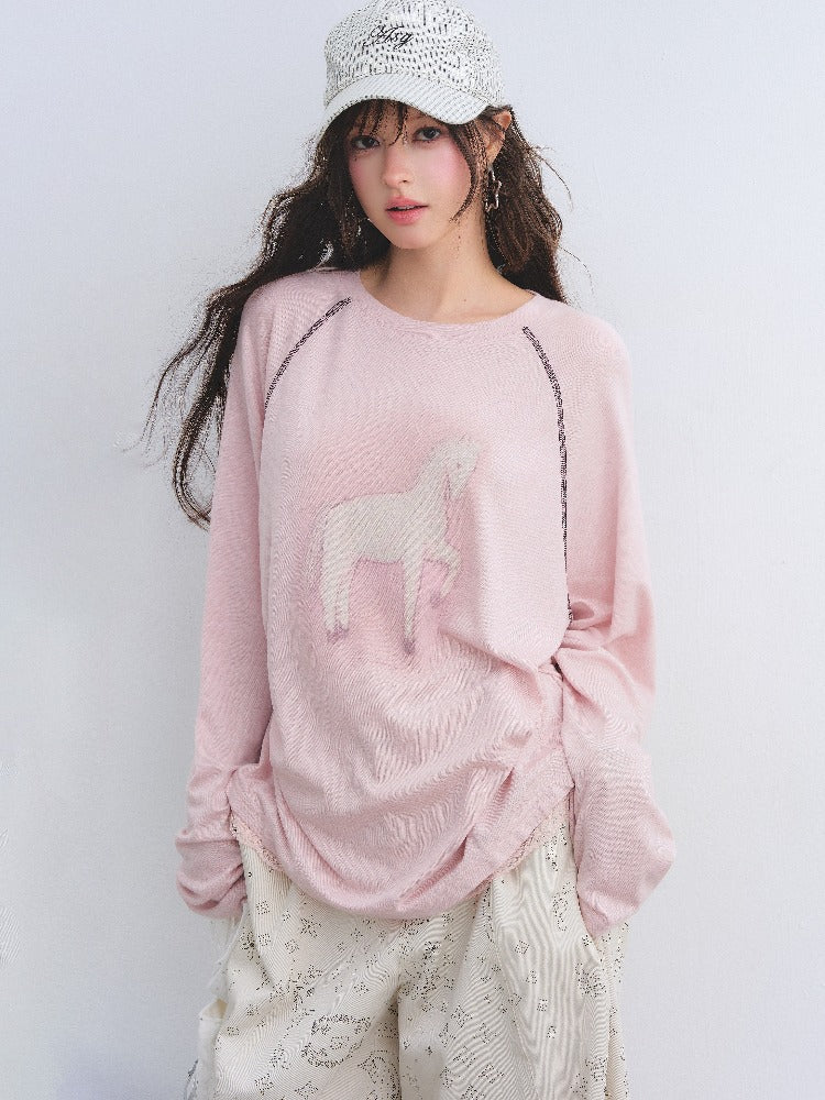 Horse Print Raglan Sleeve T-shirt