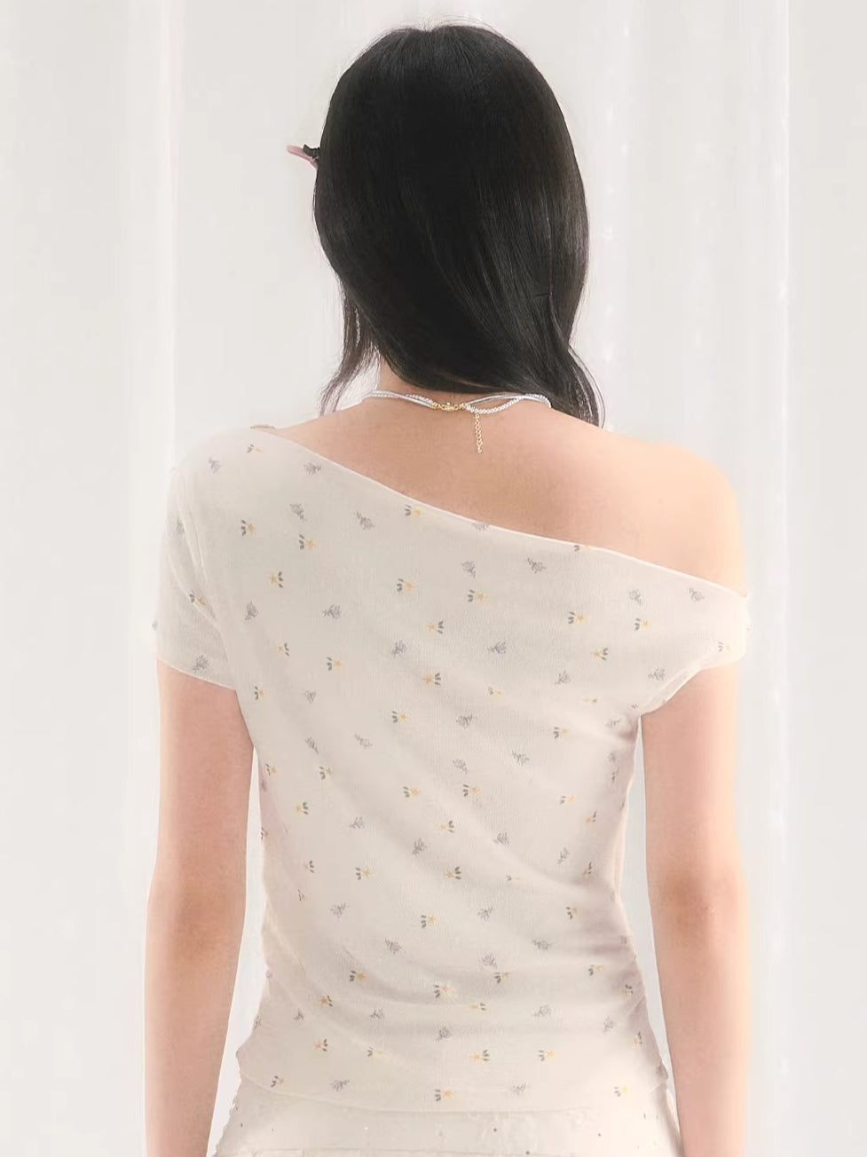 Apricot  Asymmetric Off-shoulder Floral Top