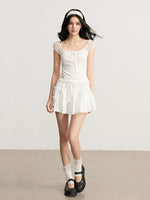 Ruffled Lace Mini Skirt