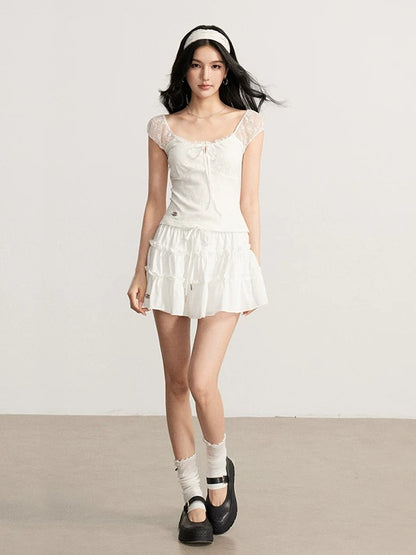 Ruffled Lace Mini Skirt