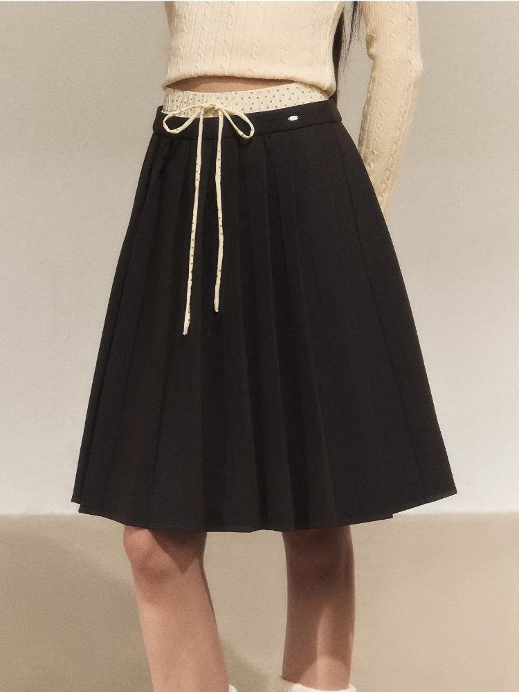 Polka Dot Pleated A-Line Skirt