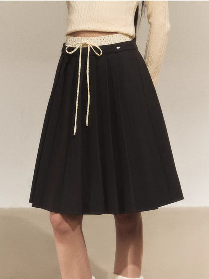 Polka Dot Pleated A-Line Skirt